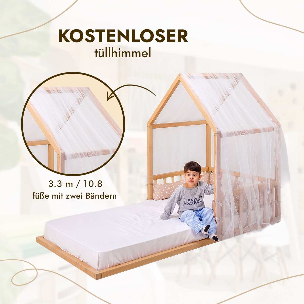 Montessori Kinderbett ab 2 Jahren – Hausbett 190x90 cm Holz