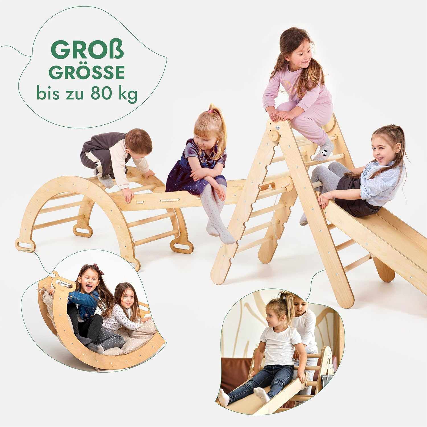 5in1 Montessori Klettergerüst Set - Dreieck, Rutsche & Bogen