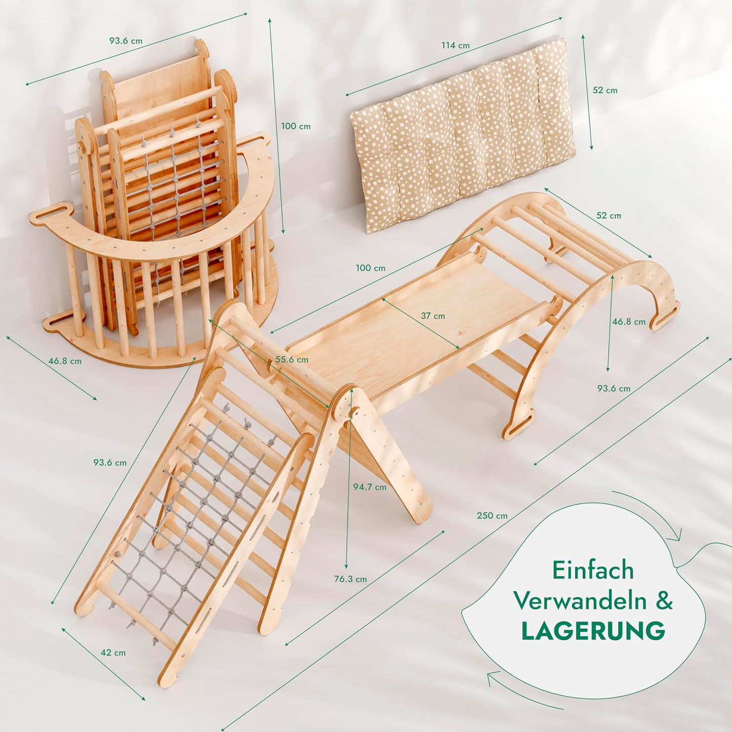 5in1 Montessori Klettergerüst Set - Dreieck, Rutsche & Bogen