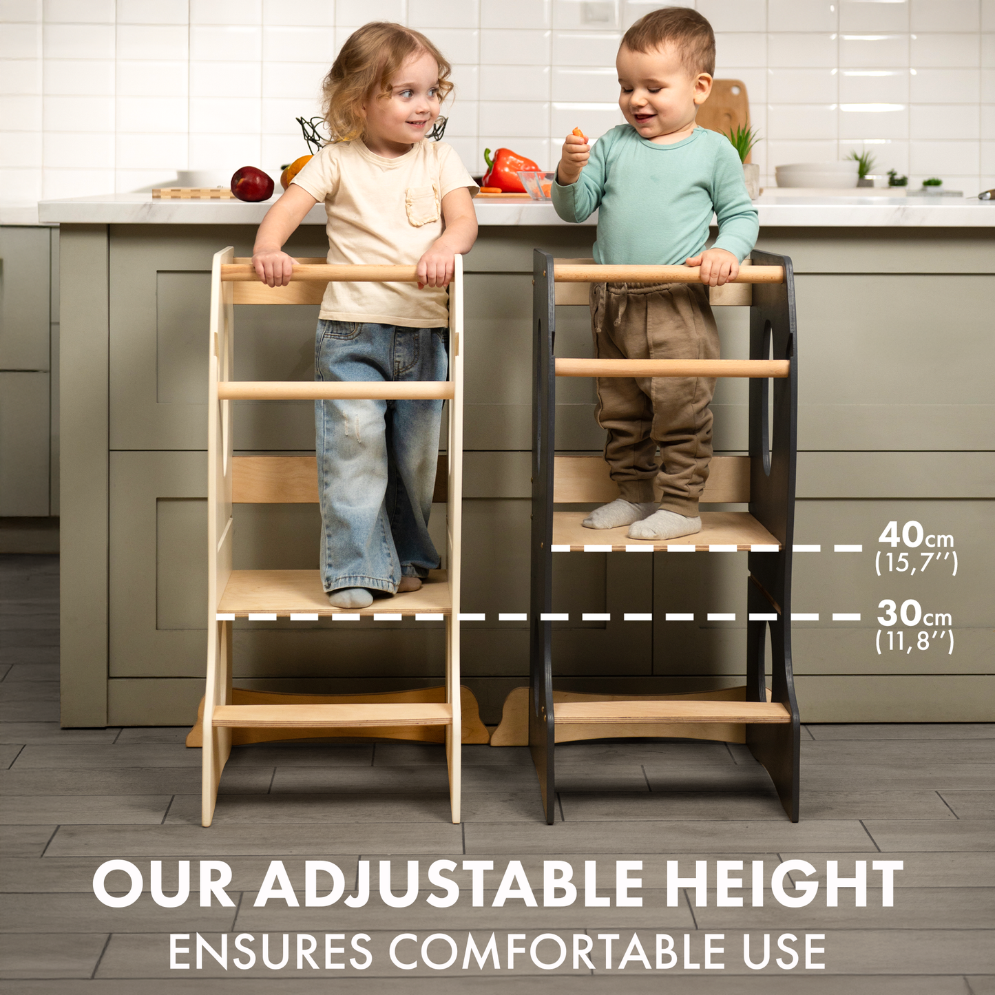 Stabiler Montessori Lernturm – Adjustable Wooden Learning Tower for Kids