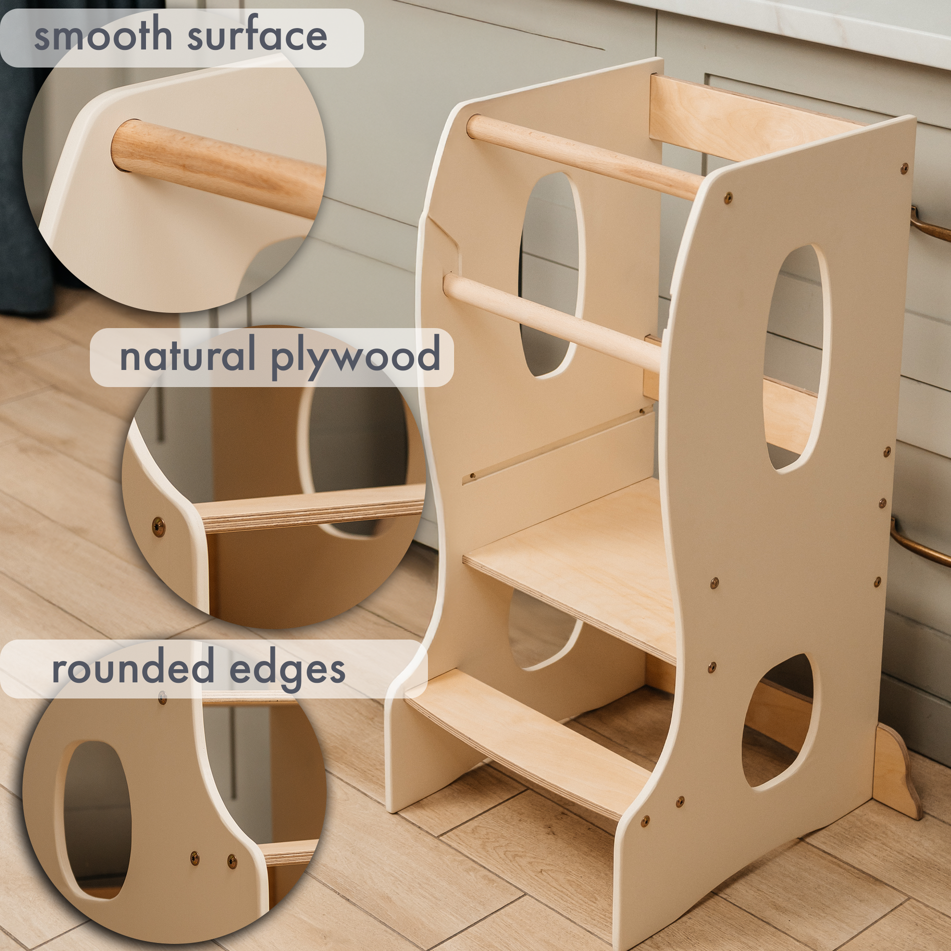 Stabiler Montessori Lernturm – Adjustable Wooden Learning Tower for Kids