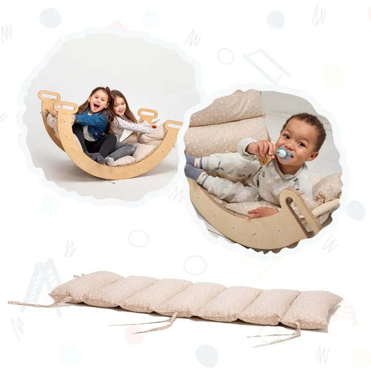 Soft star-patterned cushion for Kletterbogen climbing arch, made of natural cotton, designed for comfortable swinging and lying, suitable for children and babies.