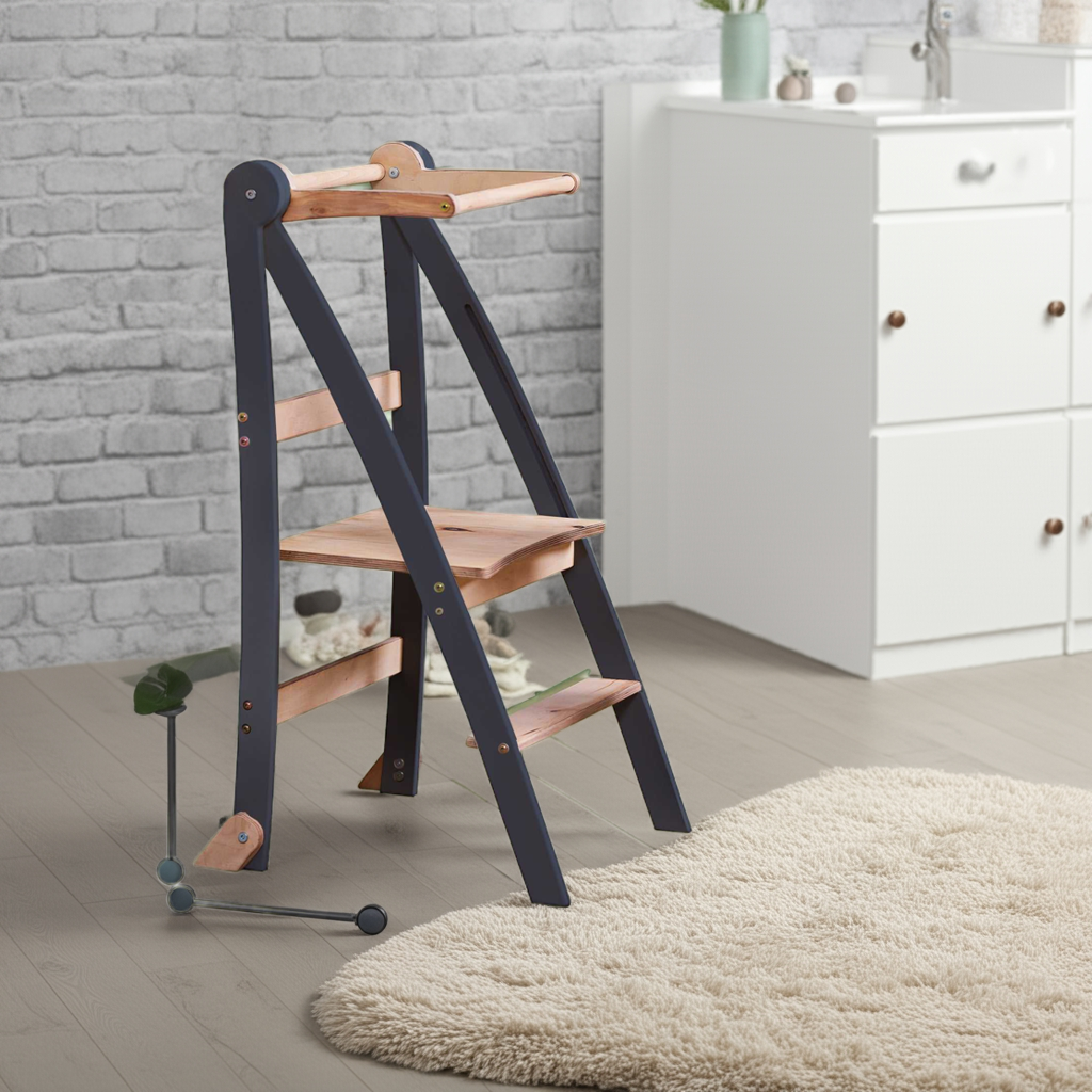 Holz Lernleiter Montessori: Hocker für Kinder - Graphit