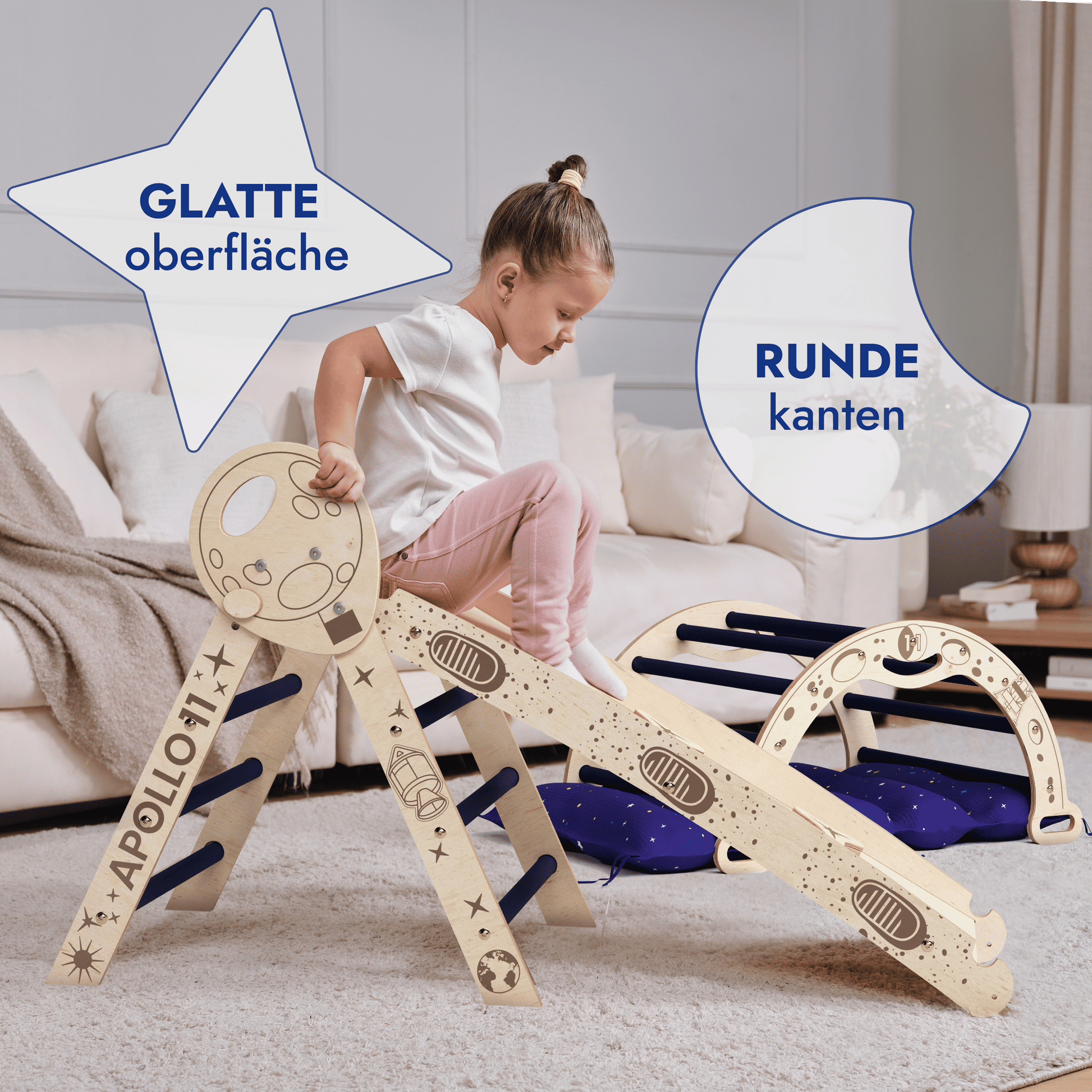 Apollo 4in1 Kletterset: Pikler-Dreieck, Kletterbogen, Rutschbrett und Kissen für kleine Kleinkind-Astronauten-3