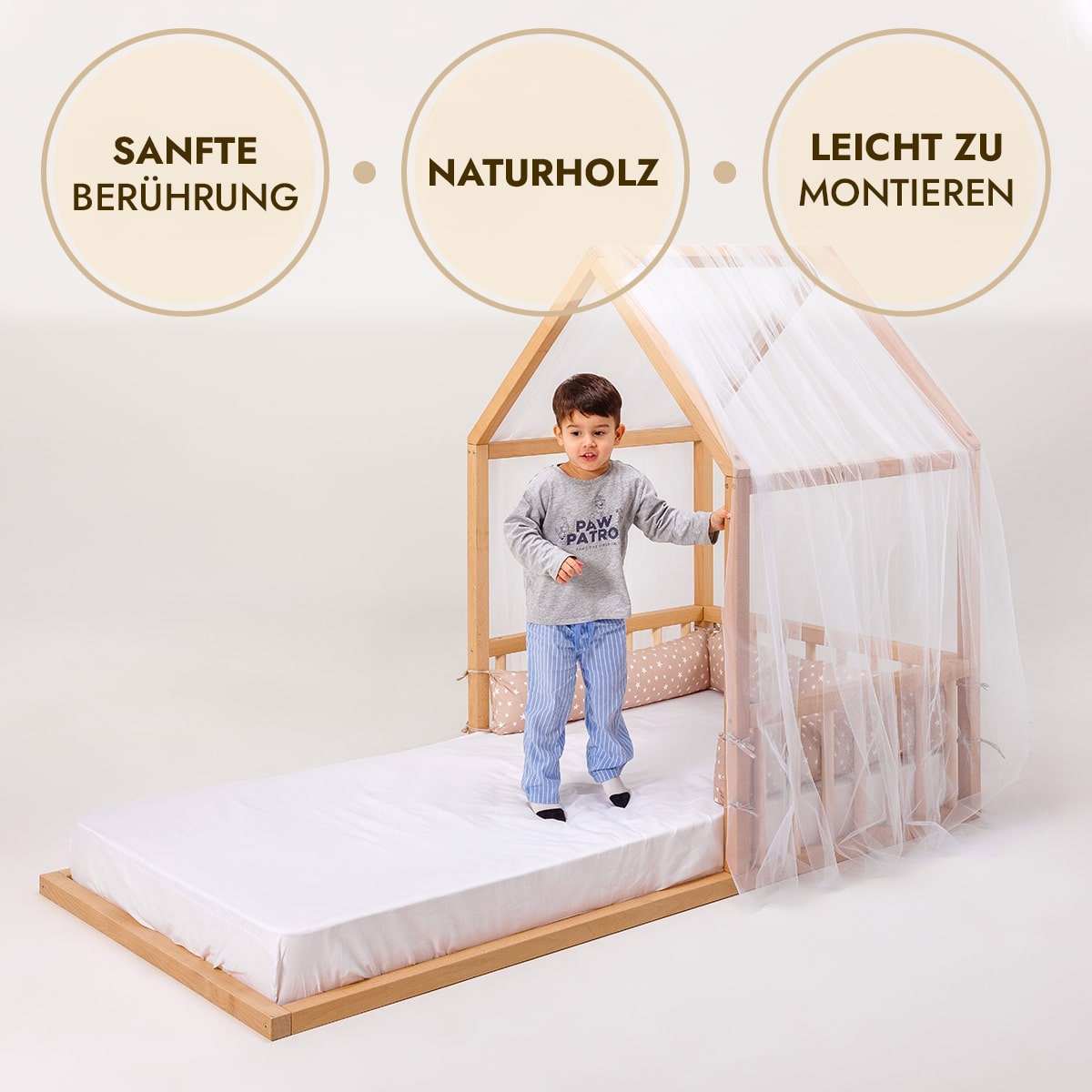 Montessori Kinderbett ab 2 Jahren – Hausbett 190x90 cm Holz