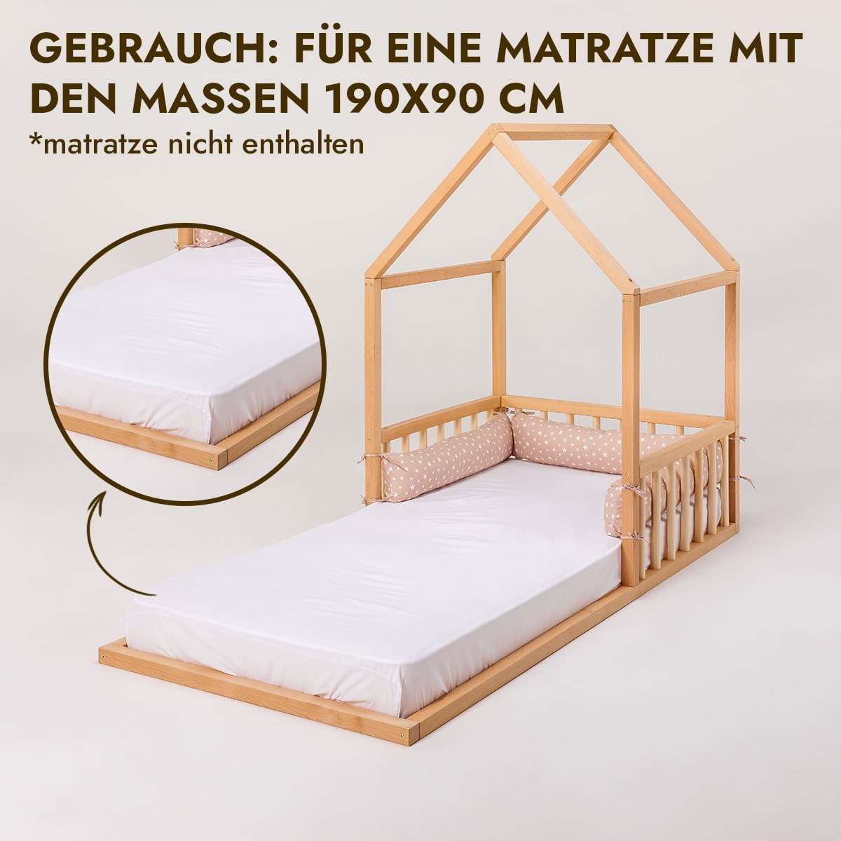Montessori Kinderbett ab 2 Jahren – Hausbett 190x90 cm Holz